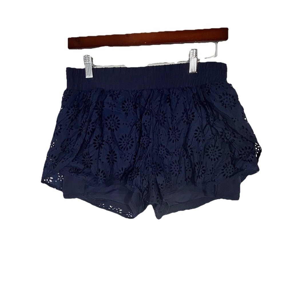 Aerie Women's Nylon Running Shorts With Flower Eyelets Navy Blue Size Medium